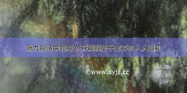 张九龄诗中的月色 开篇就是千古名句 人人皆知