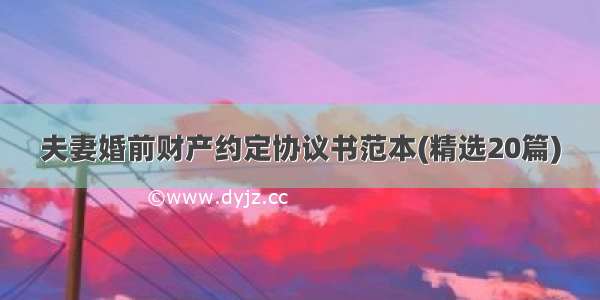 夫妻婚前财产约定协议书范本(精选20篇)