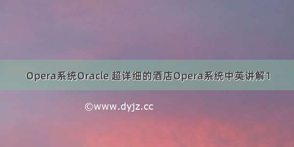 Opera系统Oracle 超详细的酒店Opera系统中英讲解1
