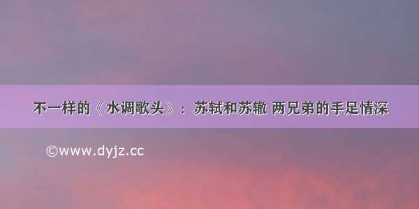 不一样的《水调歌头》：苏轼和苏辙 两兄弟的手足情深