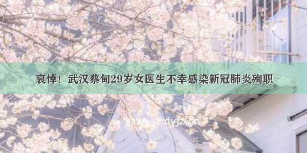 哀悼！武汉蔡甸29岁女医生不幸感染新冠肺炎殉职