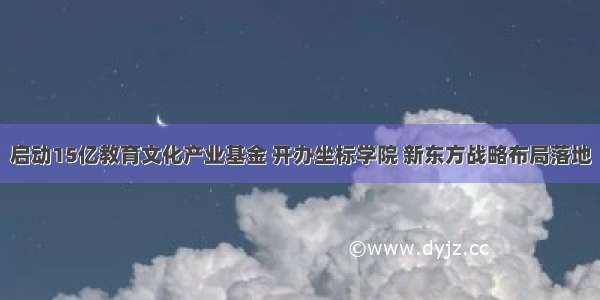 启动15亿教育文化产业基金 开办坐标学院 新东方战略布局落地