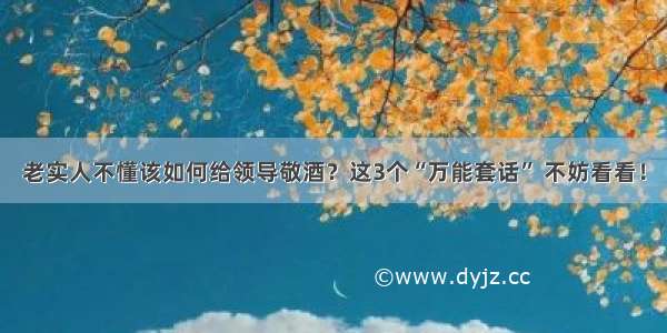 老实人不懂该如何给领导敬酒？这3个“万能套话” 不妨看看！