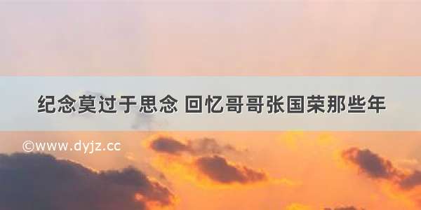 纪念莫过于思念 回忆哥哥张国荣那些年