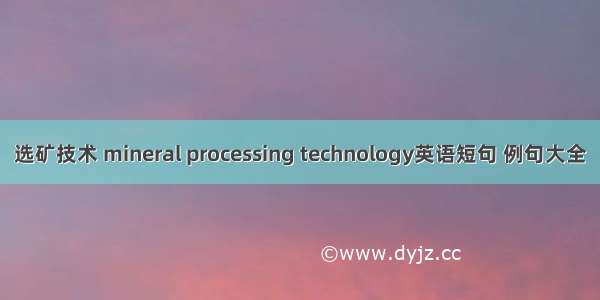 选矿技术 mineral processing technology英语短句 例句大全