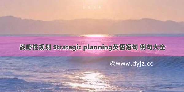 战略性规划 Strategic planning英语短句 例句大全