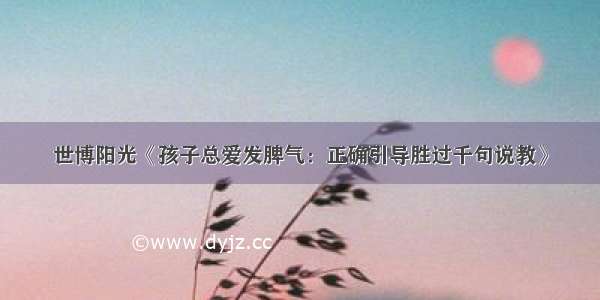 世博阳光《孩子总爱发脾气：正确引导胜过千句说教》