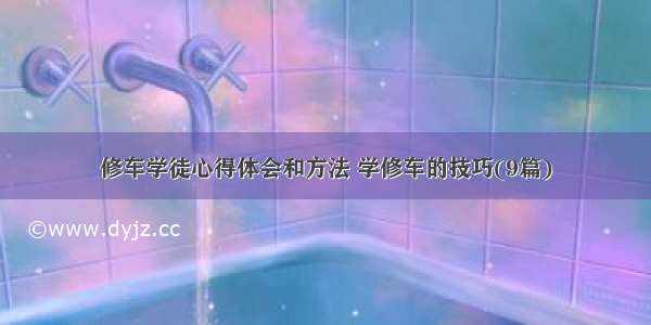 修车学徒心得体会和方法 学修车的技巧(9篇)