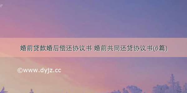 婚前贷款婚后偿还协议书 婚前共同还贷协议书(6篇)