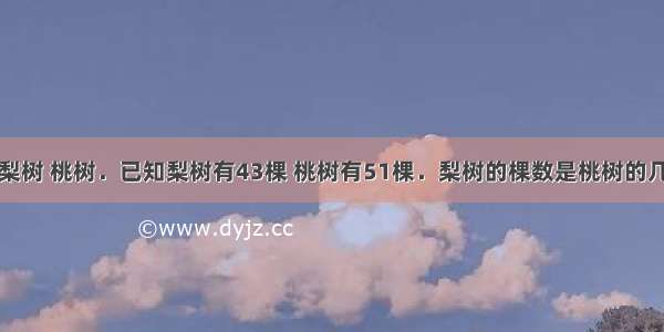 果园里种有梨树 桃树．已知梨树有43棵 桃树有51棵．梨树的棵数是桃树的几分之几？桃