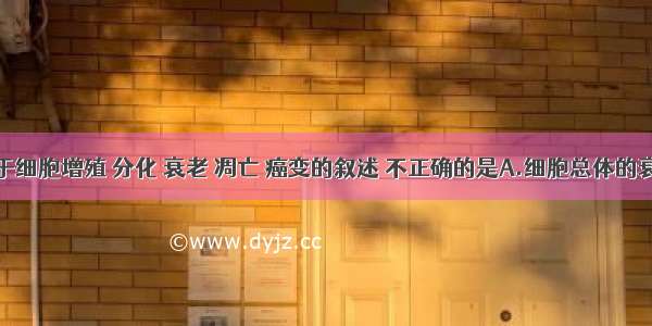 下列关于细胞增殖 分化 衰老 凋亡 癌变的叙述 不正确的是A.细胞总体的衰老导致