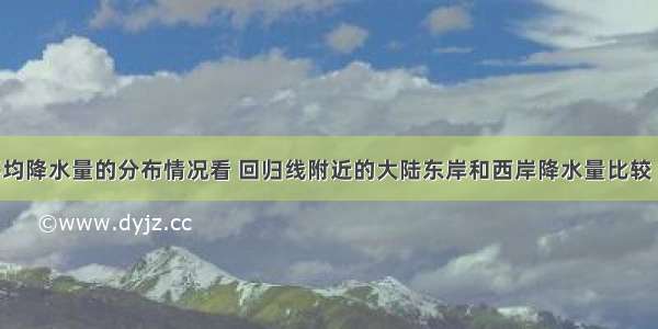 从世界年平均降水量的分布情况看 回归线附近的大陆东岸和西岸降水量比较 正确的是A.