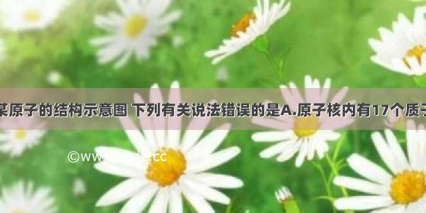 如图所示为某原子的结构示意图 下列有关说法错误的是A.原子核内有17个质子B.该粒子是