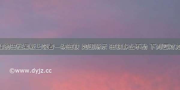 一竖直悬挂的磁性黑板上吸着一块磁铁 如图所示 磁铁静止不动 下列四对力中 属于平