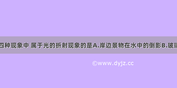 如图所示的四种现象中 属于光的折射现象的是A.岸边景物在水中的倒影B.玻璃砖后的铅笔