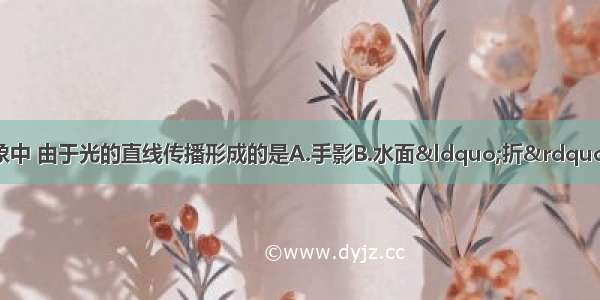 如图所示的四种现象中 由于光的直线传播形成的是A.手影B.水面“折”枝C.桥的倒影D.放