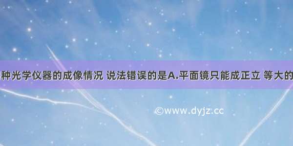 关于下列四种光学仪器的成像情况 说法错误的是A.平面镜只能成正立 等大的虚像B.照相