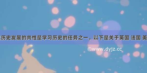 单选题探究历史发展的共性是学习历史的任务之一。以下是关于英国 法国 美国三国进行