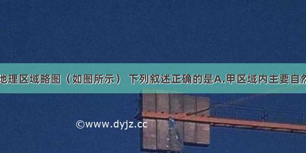 读我国四大地理区域略图（如图所示） 下列叙述正确的是A.甲区域内主要自然特征是高寒