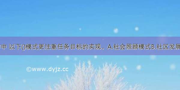 在社区工作中 以下()模式更注重任务目标的实现。A.社会照顾模式B.社区发展模式C.地区