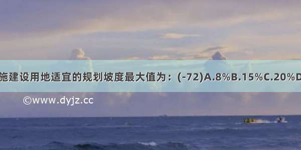 城市公共设施建设用地适宜的规划坡度最大值为：(-72)A.8%B.15%C.20%D.25%ABCD