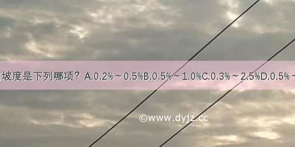 绿地的适用坡度是下列哪项？A.0.2%～0.5%B.0.5%～1.0%C.0.3%～2.5%D.0.5%～7.0%ABCD