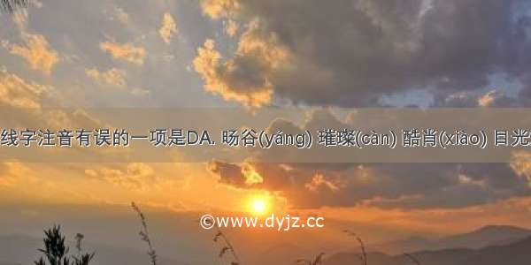 下列划线字注音有误的一项是DA. 旸谷(yáng) 璀璨(càn) 酷肖(xiào) 目光灼灼(zh