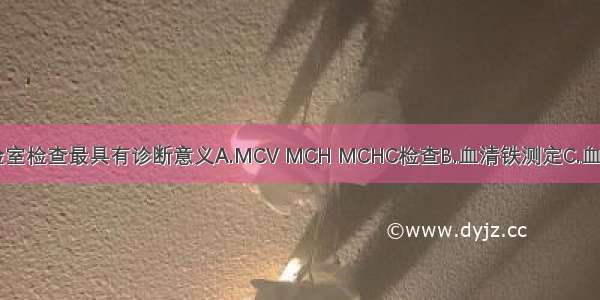 下列哪项实验室检查最具有诊断意义A.MCV MCH MCHC检查B.血清铁测定C.血清总铁结合力