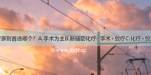 该病例的治疗原则首选哪个？A.手术为主B.新辅助化疗+手术+放疗C.化疗+放疗D.化疗为主