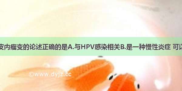 关于宫颈上皮内瘤变的论述正确的是A.与HPV感染相关B.是一种慢性炎症 可以不治疗C.异