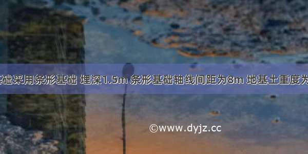 某建筑物基础采用条形基础 埋深1.5m 条形基础轴线间距为8m 地基土重度为20kN／m 