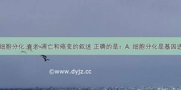 下列关于细胞分化 衰老 凋亡和癌变的叙述 正确的是：A. 细胞分化是基因选择性表达