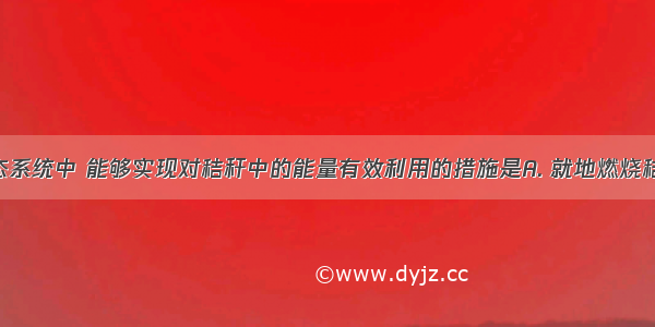 在农田生态系统中 能够实现对秸秆中的能量有效利用的措施是A. 就地燃烧秸秆 　　B.