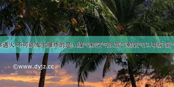 下列混合气体遇火 不可能发生爆炸的是A.煤气和空气B.氢气和氧气C.甲烷 氮气D.煤粉 氧气