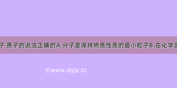 下列有关分子 原子的说法正确的A.分子是保持物质性质的最小粒子B.在化学变化中分子可