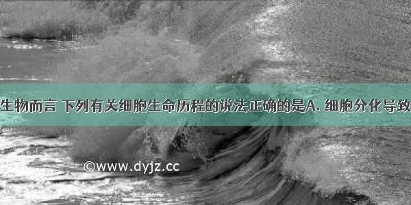 对于多细胞生物而言 下列有关细胞生命历程的说法正确的是A. 细胞分化导致细胞丧失全