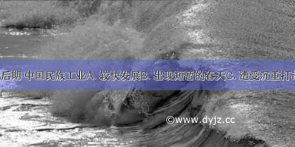 20世纪代后期 中国民族工业A. 较快发展B. 出现短暂的春天C. 遭受沉重打击D. 萎缩