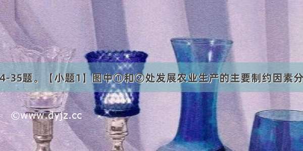 读图 回答34-35题。【小题1】图中①和②处发展农业生产的主要制约因素分别是A水源 