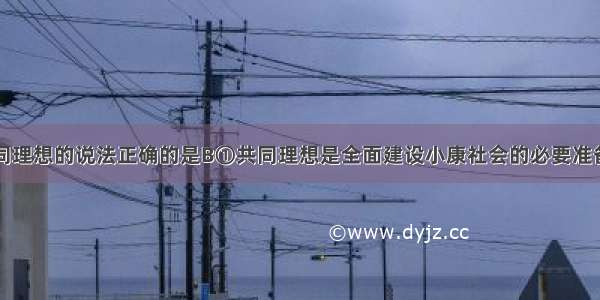 下列关于共同理想的说法正确的是B①共同理想是全面建设小康社会的必要准备②实现共同