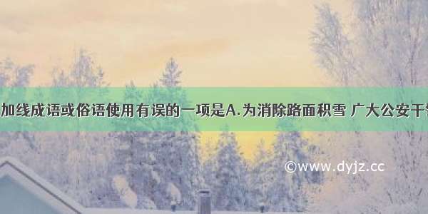 下列句子中加线成语或俗语使用有误的一项是A.为消除路面积雪 广大公安干警因地制宜 