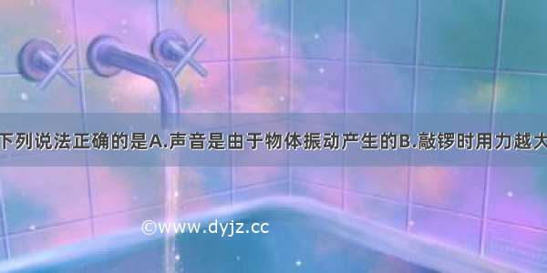 关于声现象下列说法正确的是A.声音是由于物体振动产生的B.敲锣时用力越大 声音的音调